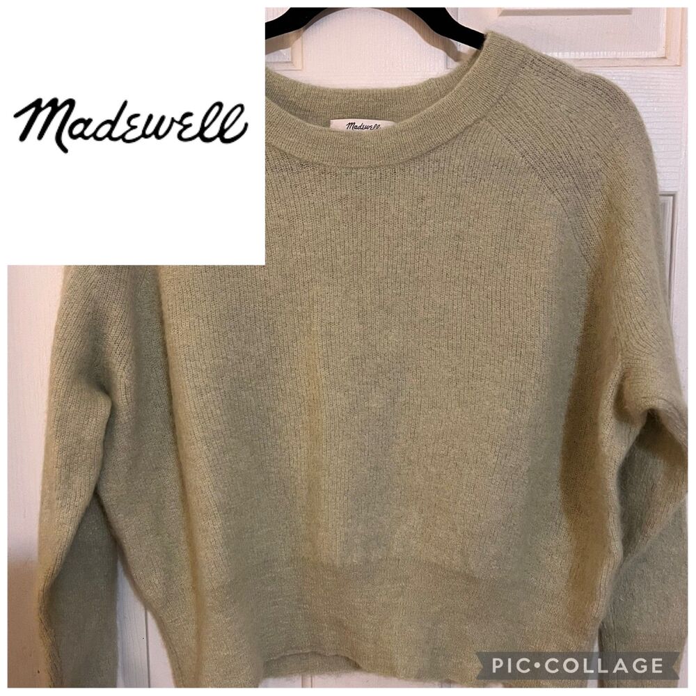MADEWELL Crop Long Sleeve Sweater - Green - Size Medium